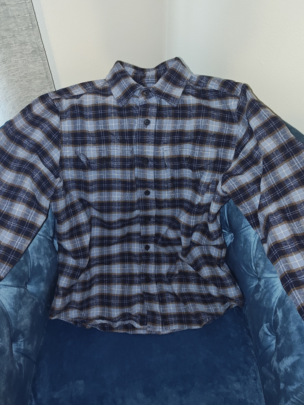 Classic Blue & Brown Plaid Button-Down Shirt